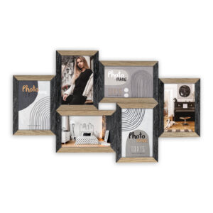 marco multiple para colocar 6 fotografias para colgar en la pared decolores oscuros y madera