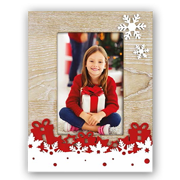 marco de madera y rojo con motivos navideños para foto