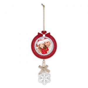 decoración navideña de color rojo para personalizar con fotografia circular