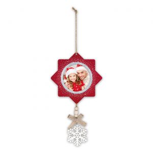 adorno navideño de color rojo con purpurina en forma de estrella