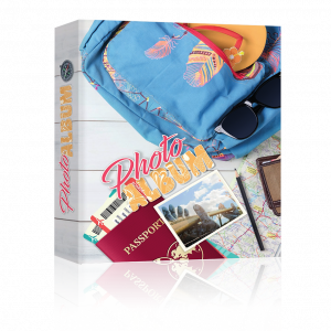 album para fotos con diseño estampado de dibujos de viaje