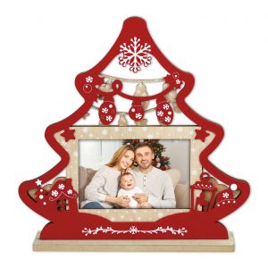 decoración navideña de color rojo en material de madera tallado y para foto tamaño 10x15