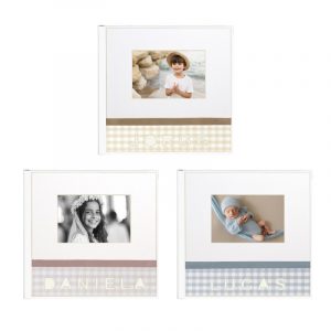 ALBUM FOTOPORTADA CON FOTOS Y TELA DE CUADROS Y LETRAS CORTADAS